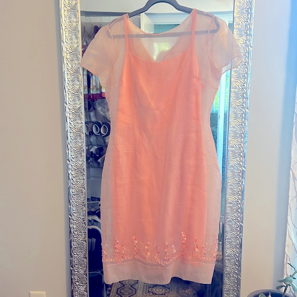 Vintage silk sheath with overlay sz 14